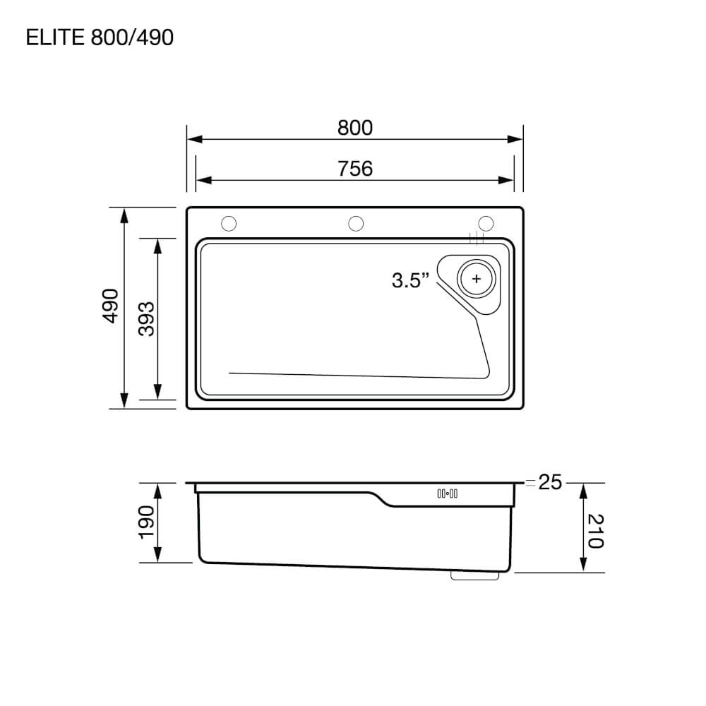 ซิงค์ล้างจาน 1 หลุม EVE ELITE 800/490 ขนาด 80 ซม. สีเทาไทเทเนียม พร้อมอุปกรณ์เสริม 